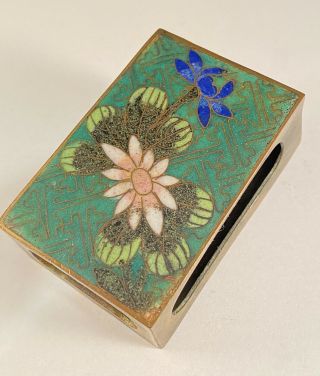 Rare Antique 19thc Chinese Cloisonné Enamel Flower Floral Match Box Case