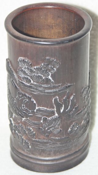 Chinese Late Qing 1900 - 1915 Finely Carved Bamboo Fish Scene Brush Pot