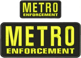 Metro Enforcement Embroidery Patches 4x10 And 2x5 Hook On Back/yellow
