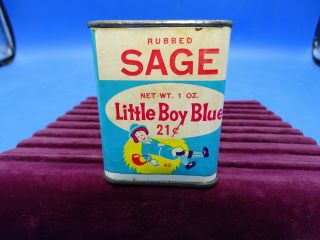 Vintage Advertising Little Boy Blue Rubbed Sage 1 Oz.  Cardboard Spice Tin