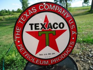 Old 1950s Vintage Texaco Star Gasoline Porcelain Enamel Oil Gas Fuel Pump Sign