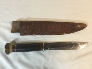 Vintage Marbles Hunting Knife W/ Sheath Stag Pommel 1930 