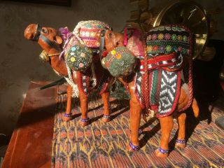 Brt Hand Crafted Vintage Beaded Leather Camels Middle East