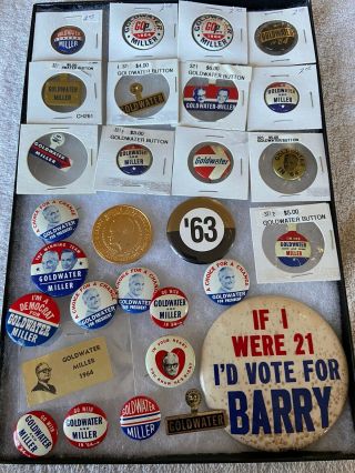 29 Barry Goldwater Miller Presidential Political Campaign Buttons Pinbacks C7