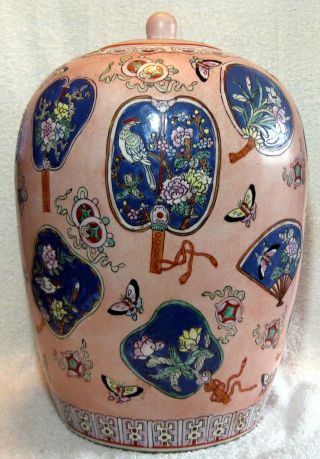 Large Antique Chinese Porcelain Covered Jar With Great Color Signed