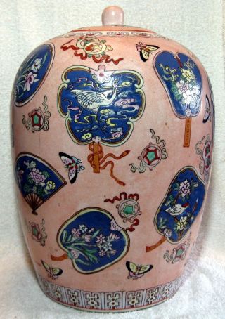 Large Antique Chinese Porcelain Covered Jar with Great Color Signed 3