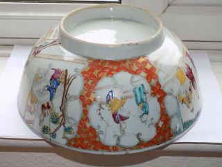 Large Antique Chinese Hand Decorated Polychrome Enamel Porcelain Bowl D 23.  75 Cm