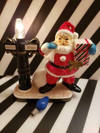 Vintage 50s Christmas Santa Claus Lamp Light Figurine Decoration Broadway Store