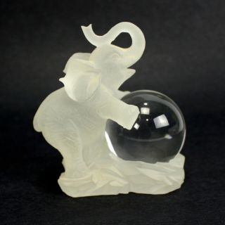 Frosted Asian Elephant Figurine Paperweight | With Trunk Up | Clear Glass Ball