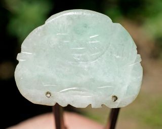 Antique Chinese Qing Dynasty Carved Moss In Snow Jadeite Jade Buddha Button 1