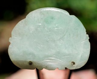 Antique Chinese Qing Dynasty Carved Moss in Snow Jadeite Jade Buddha Button 1 2