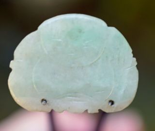 Antique Chinese Qing Dynasty Carved Moss in Snow Jadeite Jade Buddha Button 1 3