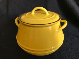 Vintage Descoware Fe 3 Bean Pot Yellow Ceramic Enamel Cast Iron