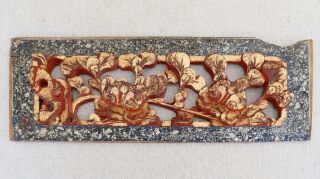 Antique Hand Carved Chinese Wood Panel Peony Flowers Red Gold Lacquer