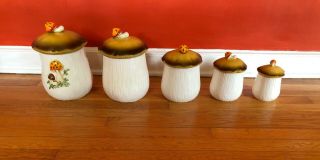 Vintage Merry Mushroom Ceramic Cookie Jar Set of 5 Sears Roebuck and Co.  1978 3