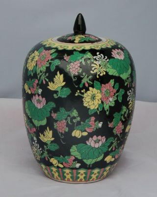 Vintage Chinese Porcelain Famille Verte Flowers Ginger Jar Lidded Vase 30cm
