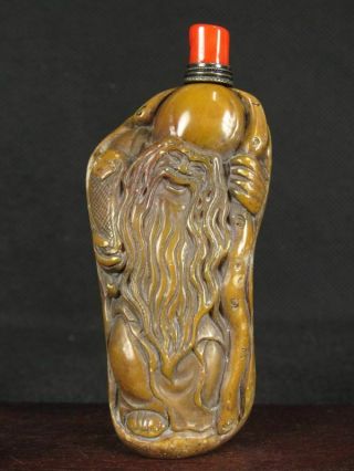 Chinese Longevity Elder Carved Shoushan Stone Snuff Bottle