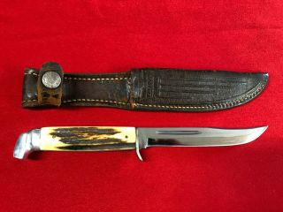 Vintage Old Case XX Stag Fixed Blade Knife 516 - 5 w/Sheath 2