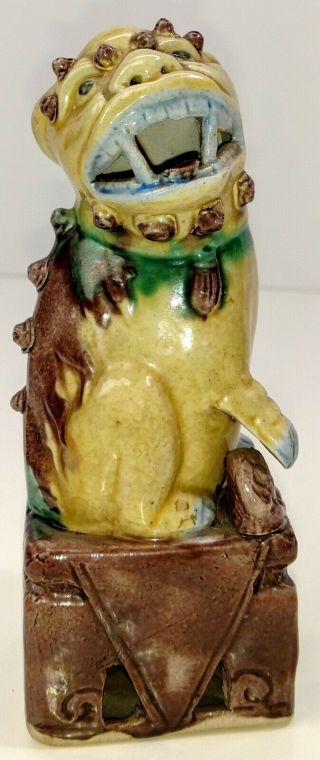 Antique Chinese Fu Foo Dog Figurine Sancai Glaze Handmade 5.  75 " Ceramic Pottery