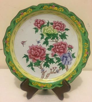 Antique Vintage Chinese Peking Canton Enamel Cloisonne 9” Scalloped Plate Dish