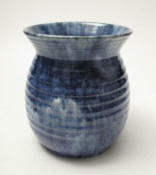 Signed John Campbell Tasmania Australian Pottery Blue Drip Glazed Vase Vintage