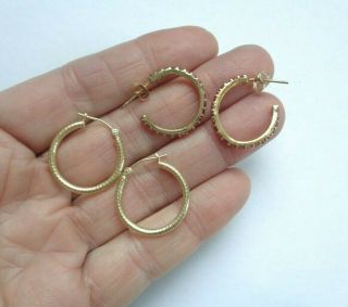 Vintage 2 Pairs Solid 14k Yellow Gold Ruby Hoop Earrings 3.  2g Scrap Or Not