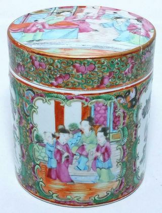 19th C Chinese Famille Rose Medallion Canton Tea Caddy Box & Lid Porcelain