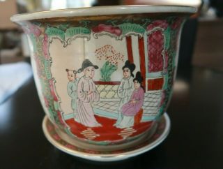 Famille Rose Chinese Ceramic Flower Pot With Liner
