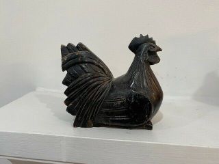 Vintage Handmade Wooden Rooster Chicken Figurine Hand Carved Hand Painted Decor