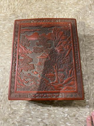 Antique Chinese Cinnabar Lacquer Box & Cover