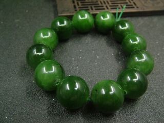 Chinese Antique Nephrite Hetian - Qing Dynasty Green Jade Bangle 12 - Beads Bracele
