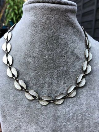 Vintage Sterling Silver Enamel David Andersen Leaves Necklace Norway Norwegian