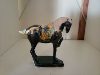 Chinese Tang Style War Horse Multi - Color Statues Sancai Ceramic Glazed Vtg