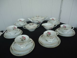 Vintage Noritake Rc Tea Set For 6 Teapot 6 Cups & Saucers Floral Pink Roses