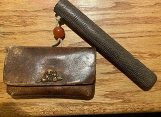 Antique Japanese Kiseru Tobacco Pouch And Pipe Holder (no Pipe)