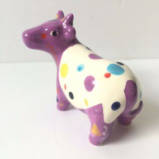 Vivid White & Purple Polka Dot Cow Ceramic Figurine Gerhardshofen Germany Moo