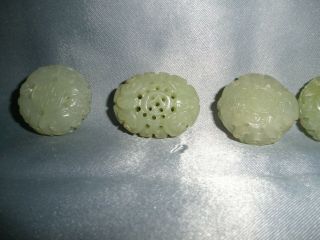 OLD CHINESE PALE JADE CARVED BEADS SET OF 5,  VERY GOOD 2