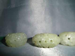 OLD CHINESE PALE JADE CARVED BEADS SET OF 5,  VERY GOOD 3