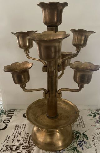 Unusual Antique Brass Chinese Candle Stick Holder Oil Burner