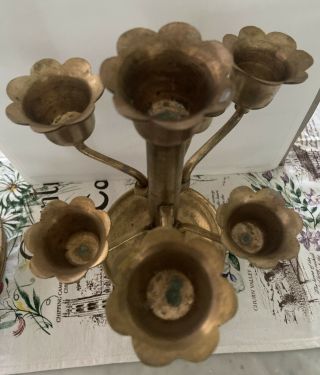 unusual Antique Brass Chinese Candle Stick Holder Oil Burner 2