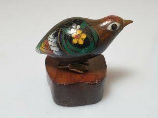 A Lovely Republic Period Chinese Cloisonne Quail With Hardwood Stand.