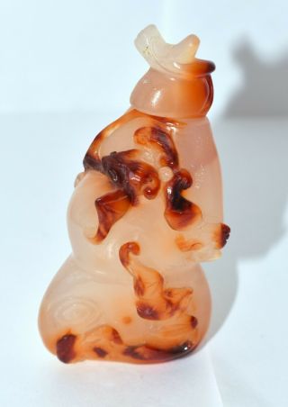 Vintage Chinese White Jade Figural Snuff Bottle With Spoon