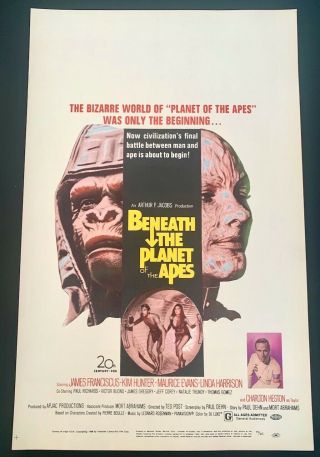 Vintage 1969 Beneath The Planet Of The Apes Us Window Card Movie Poster