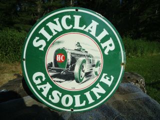Vintage 1939 Sinclair H - C Gasoline Motor Oil Porcelain Gas Pump Advertising Sign
