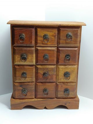 Vintage 12 Drawer Heavy Duty Wooden Spice Box Tabletop Cabinet Cupboard