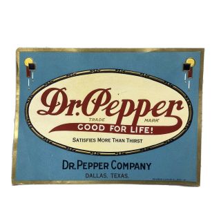 Vintage Dr Pepper Soda Pop Can Bottle 7x5 Label Dallas Tx Blue Art Deco Embossed