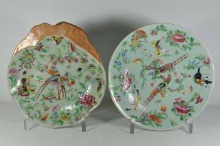 2 Fine Old China Chinese Famille Rose Porcelain Plate Scholar Art