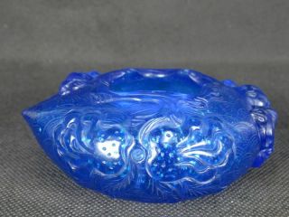 Chinese Two Boy Carved Blue Peking Glass Brush Washer