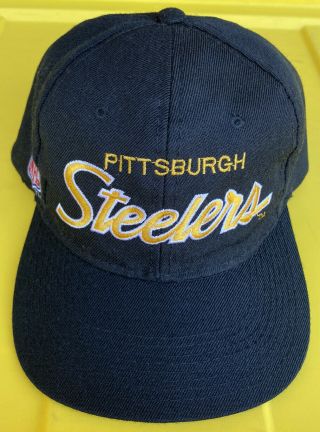 Vintage 90s Pittsburgh Steelers Sports Specialties Dl Script Blackdome Hat Cap