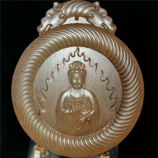 China Hetian Jade Jadeite Hand - Carved Statue Pendant Necklace Bodhisattva 8